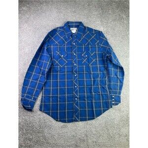 Wrangler Wrancher Shirt Men’s Medium Blue Western Pearl Snap Windowpane